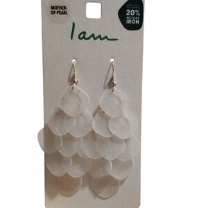 I am Mother-of-Pearl Tiered Chandelier Earrings White Iridescent Recycled Iron
